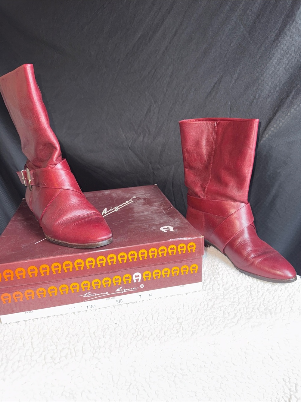 Etienne Aigner Red Leather Mid-Calf Buckle Boots